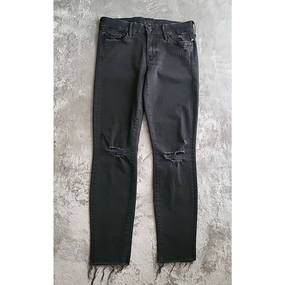 Mother Jeans  Size 26 Black The Looker Ankle Fray Raw Hem Guilty as Sin Ntw